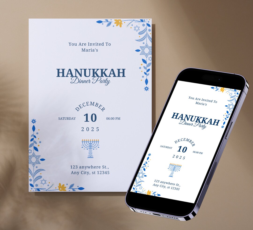 Editable Hanukkah Invitation Printable Hanukkah Invitation Canva
