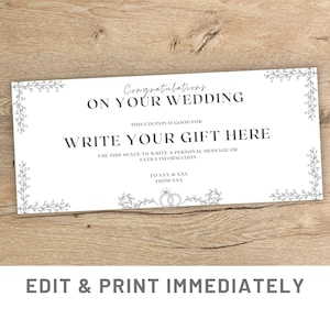 Minimalistic Wedding Gift Coupon Editable Gift Coupon Template Canva Wedding Certificate Gift Wedding Voucher Last Minute Wedding Gift