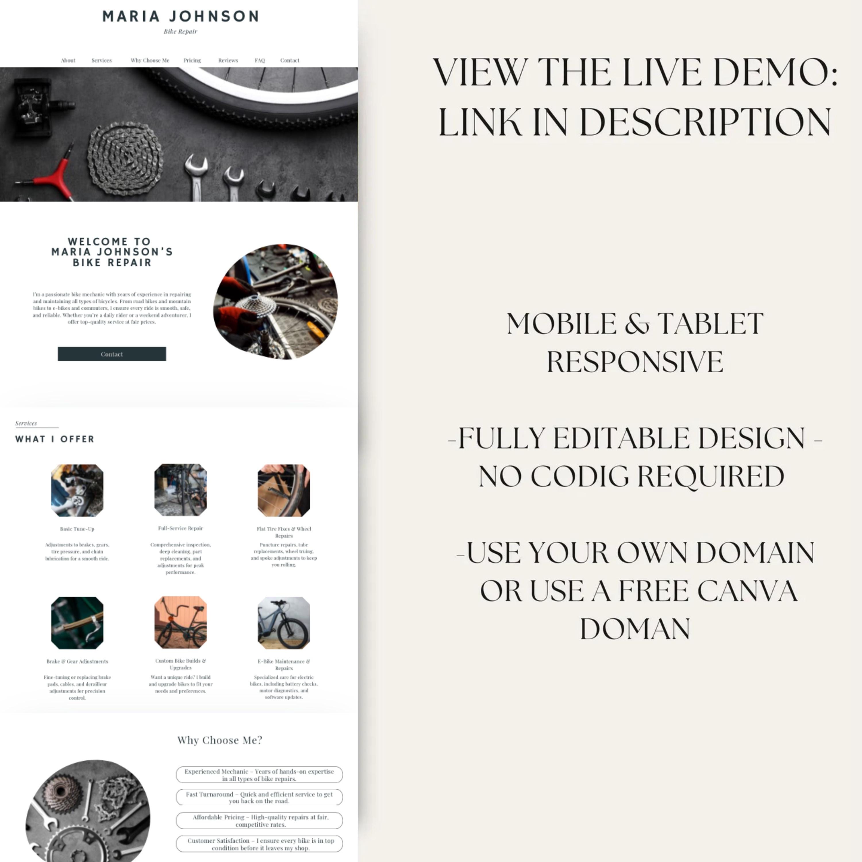Bike Repair Canva Website Bike Mechanic Website Template Bicycle