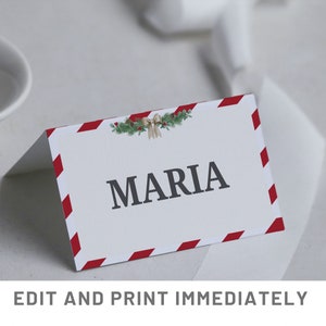 Benutzerdefinierte Weihnachts-Namenskarten Weihnachts-Tischkarten-Vorlage Bearbeitbare Tischkarten Weihnachten Serviettenverpackungen Bearbeitbare Namensschilder Weihnachtsessen
