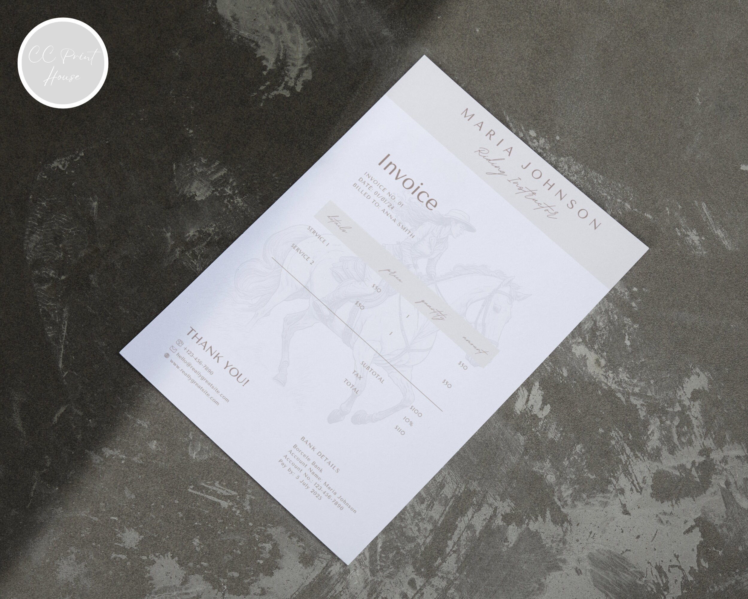 Riding Instructor Invoice Template Horse Trainer Editable Template