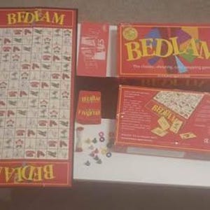 Vintage board game from 1988, Bedlam board game, Drummond Park, complete and in good condition.