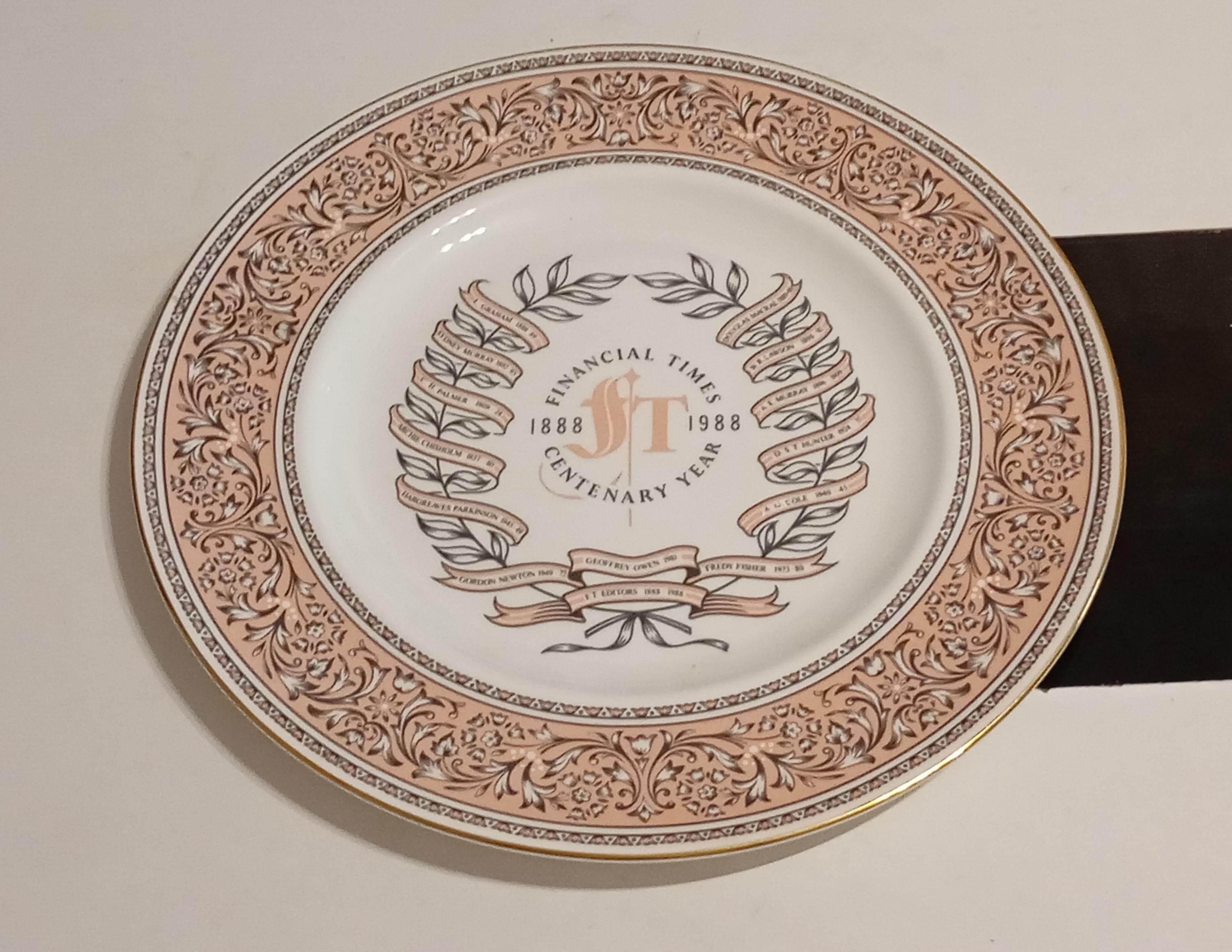 Royal Doulton porcelain plate, vintage, financial times centenary 1888-1988, bone china, made in England