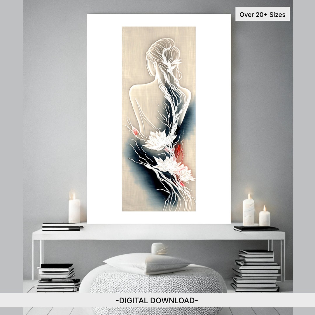 LINE ART Female Woman Line Art Body Japanese Meditation Etsy