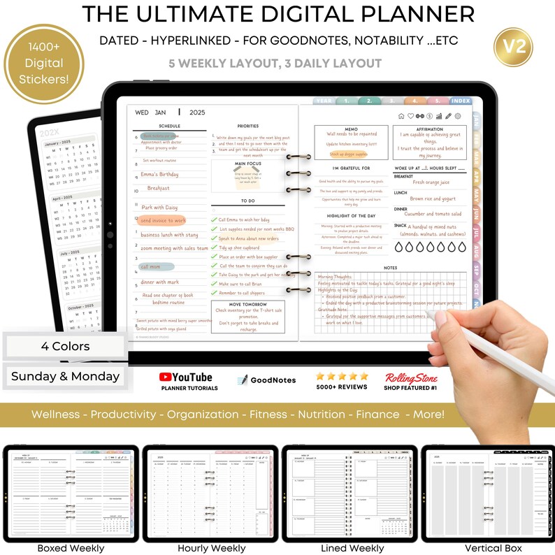 2025 Undated Digital Planner 2025 Kawaii Digital Journal & Planner With