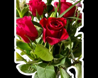 Pegatina de ramo de rosas rojas: vinilo sin burbujas