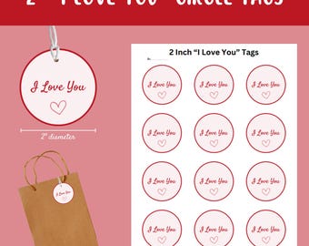 Printable "I Love You" Circle Tags, Gift Tags, Valentine's Day, Romance, Cupcake Topper, Pink Red Gift Tag, Circular Tag, PDF, Download