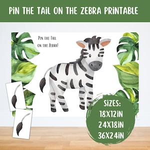 Pin the Tail on the Zebra | Birthday Party Game | Jungle Theme Party | Animal Theme | Zoo Theme | Printable Instant Download | Party Poster