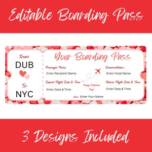 Bearbeitbare Bordkarte Vorlage, Valentinstag Geschenk, anpassbares Flugticket, Sofortiger Download, Reiseticket Geschenkkarte, PDF, DIY Geschenk