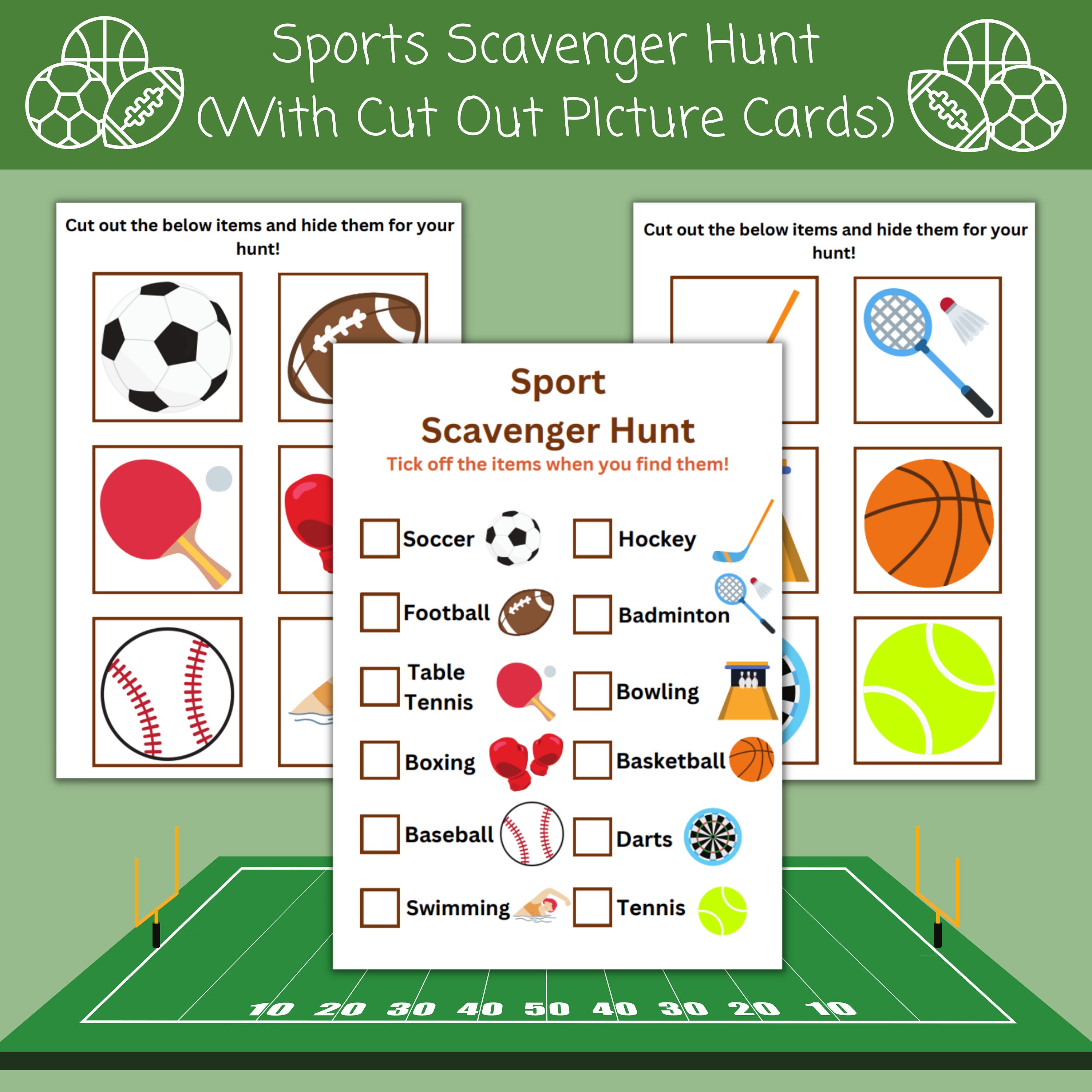 Sports Scavenger Hunt Picture Cards Printable Party Game Instant