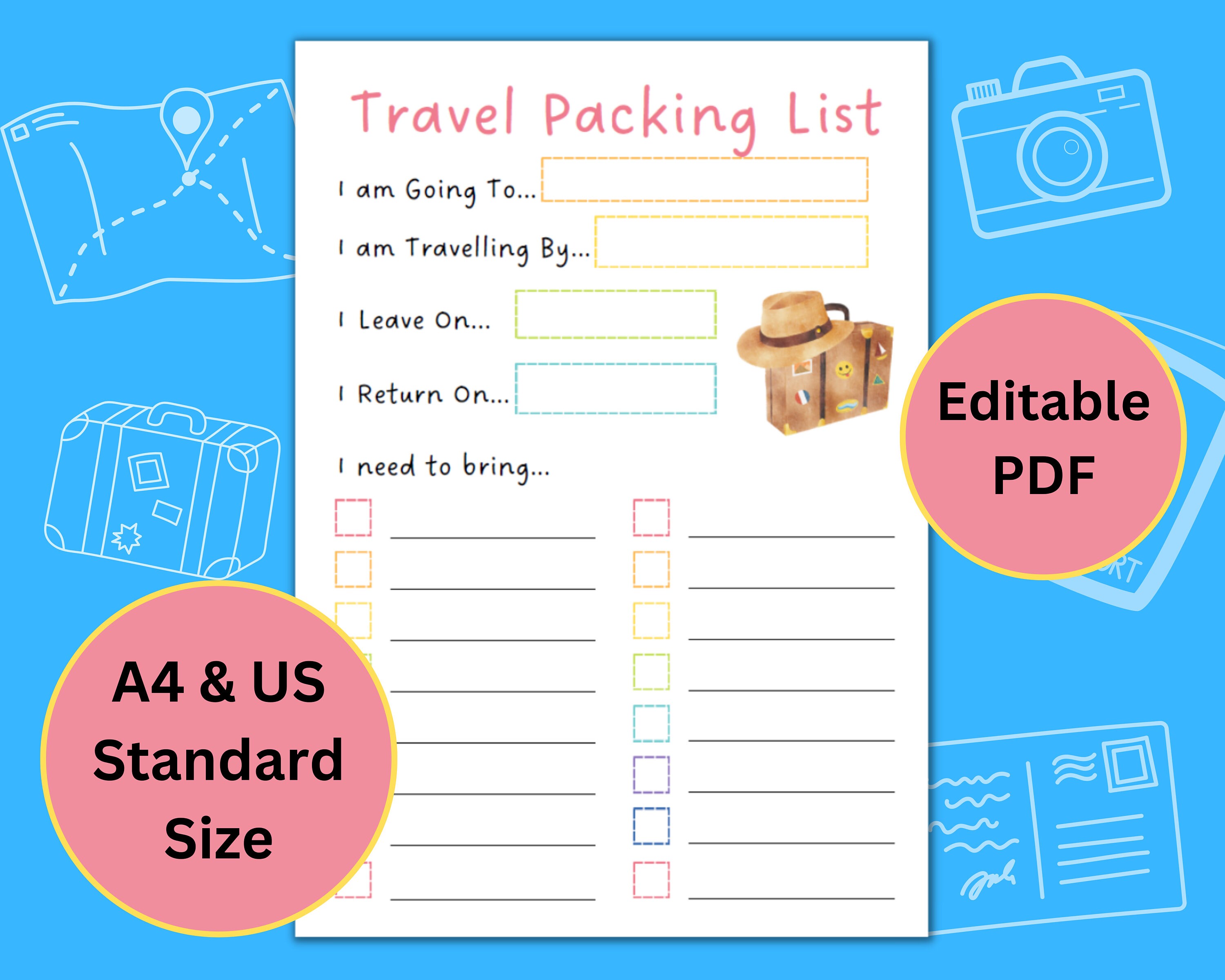 Editable Travel Packing List for Kids Summer Printable - Etsy