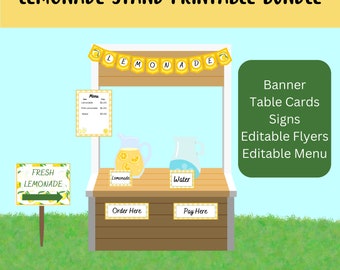Lemonade Stand Bundle Kit | Printable | Customize Personalize | Summer Activity | Kids Summer Lemonade Play | Play Store | Pretend Play
