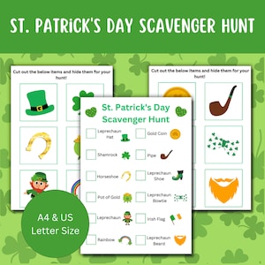 Caccia al tesoro per il giorno di San Patrizio con cartoline illustrate stampabili Download istantaneo