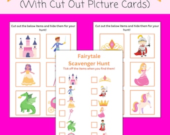 Fairytale Scavenger Hunt | Picture Cards | Fairytale | Fantasy | Princess | Knight | Dragon | Printable | Instant Download | Party Game