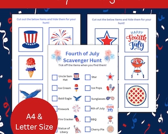 Fourth of July Scavenger Hunt, Picture Cards, Printable, Party Game, Instant Download, Hide and Seek, 4th of July, USA, Independence Day