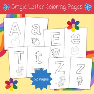 Páginas para colorear del alfabeto / Letra única / De la A a la Z / Imprimible / Descarga instantánea / Libro para colorear / Jardín de infantes / PreK / Escuela en casa