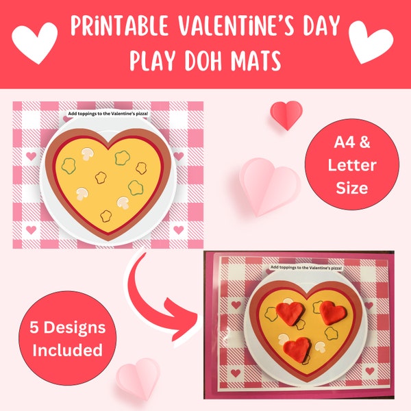 Play Doh Mats Valentine's Day, Play Dough Mat, Play Mat, Learning Mat, Sensory Play, Valentines Activity, Printable, Reusable, Interactive