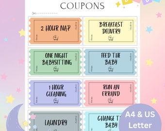 New Parent Editable Coupons, Newborn, New Baby, Baby Coupon, Baby Voucher, Gift Card, Gift for Parents, Parent Coupon, Favor Coupons, Ticket