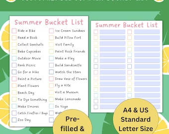 Sommer-Bucket-Liste zum Ausdrucken, Sommer-Bucket-Liste anpassen, Sommeraktivität für Kinder, Kinder-Bucket-Liste, Sommer-To-Do-Liste, Sommer-Ideen für Kinder