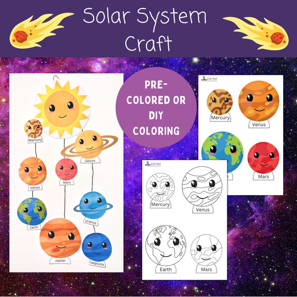 Solar System Mobile Door Hanging Craft | Coloring | Space Planets | Kindergarten | Preschool | Homeschool | Classroom Decoration Decor