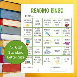 Lettura del Bingo / Stampabile / Elenco di lettura / Elenco di controllo dei libri / Attività estiva / Lettura per bambini / Sfida di lettura / Attività tranquilla / Tutte le età