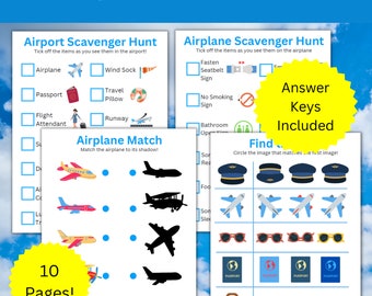 Druckbare Aktivitäten für Kinder | Flughafen Flugzeug Aktivitäten | Kinder beschäftigt Seiten | Druckbar | Puzzles | Spiele | Reisen mit Kindern