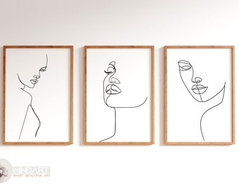 Woman Line Art Print Set of 3 Minimalist Wall Decor Body Line Art Woman ...