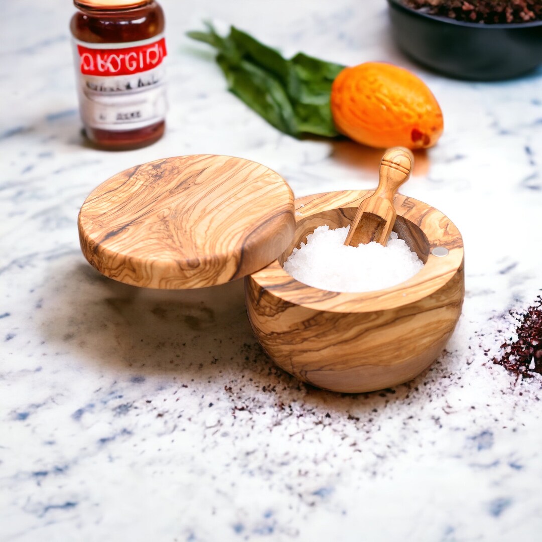 Wooden Olive Wood Salt Box Engraved Salt Keeper Salt Box Etsy