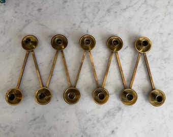Vintage Lars Holmström Brass Candelabra, Swedish Accordion Candle Holder