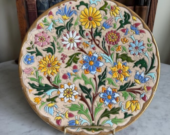 Vintage Cerámicas Sevilla Pintado à Mão Placa de Parede Espanhola Floral Majólica Cerâmica España