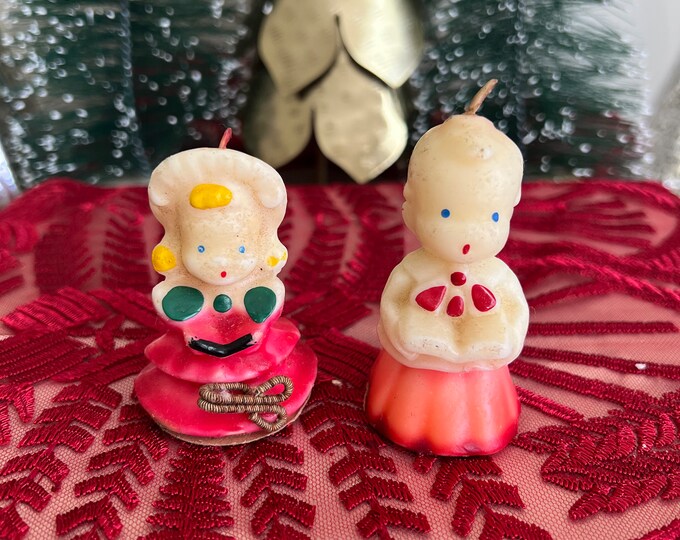 Vintage Pair of GURLEY Carolers Candles, 3 Girls Circa 1950s Vintage