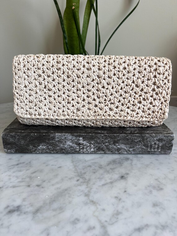 Vintage 1940’s - 1950’s Strawbridge & Clothier Woven Straw Handbag, Clutch, Purse Made in Italy