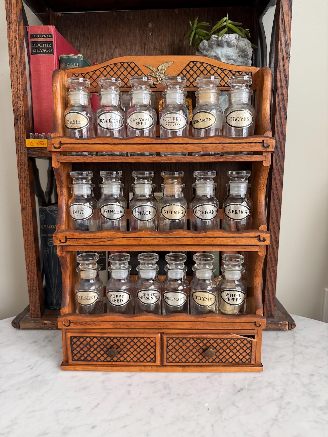 Retro Spice Rack Vintage 1960s Wooden Spice Rack With Glass Bottles Complete Set Made in ...