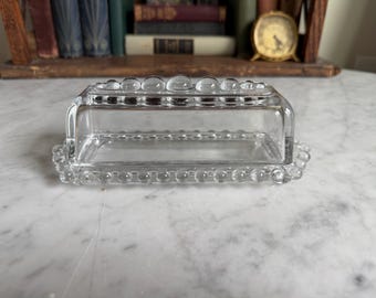 Vintage Imperial Glass Candlewick Butter Dish with Lid | 1950s Clear Glass Covered Butter Tray | Mid Century Tableware