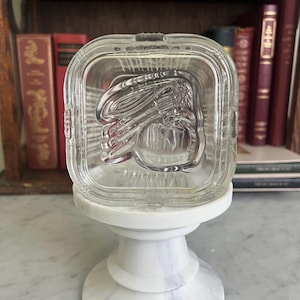 RARE — Vintage MCM Federal Glass Vegetable Motif Refrigerator Dish — Mid Century Clear Glass Storage with Lid