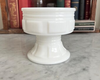 Vintage Milk Glass Pedestal Compote / Candy Dish – Paneled Design – Mid-Century Modern