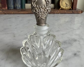 Vintage 1940s Towle Silber Parfüm Flasche - Art Deco geriffelte Glas Eitelkeitsflasche - Kristall Duft Flasche mit Sterling Stöpsel
