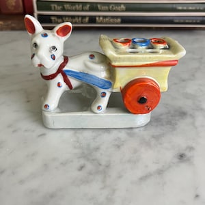 Vintage Japan Donkey Cart Toothpick Holder — Hand-Painted Mid-Century Ceramic Donkey Wagon Figurine