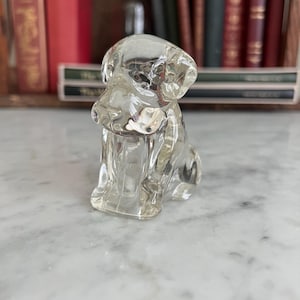 Vintage Clear Glass Dog Figurine – Mid-Century Modern Puppy Paperweight