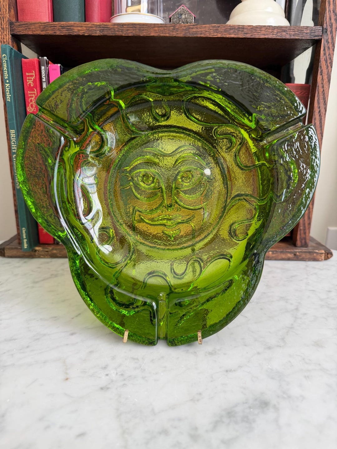 Vintage Blenko Sun Face Ashtray, Joel Myers No. 733, Green Art Glass - Etsy