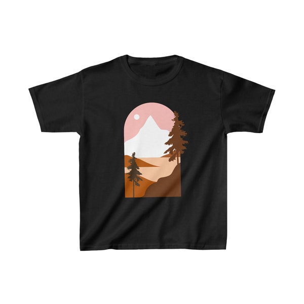 forest lane fall mountain scene Kids Heavy Cotton Tee