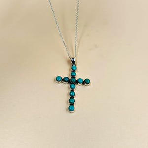 Mohave Turquoise Cross Pendant: Sterling Silver Boho Necklace