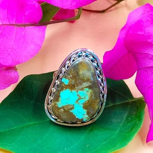 Handmade Mine 8 turquoise Silver ring, Adjustable Silver Ring For Women, Sterling Silver Ring, Number 8 Turquoise Silver Ring. Boho Ring.