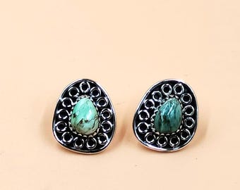Orecchini a bottone in argento sterling Variscite fatti a mano: pietra preziosa boho