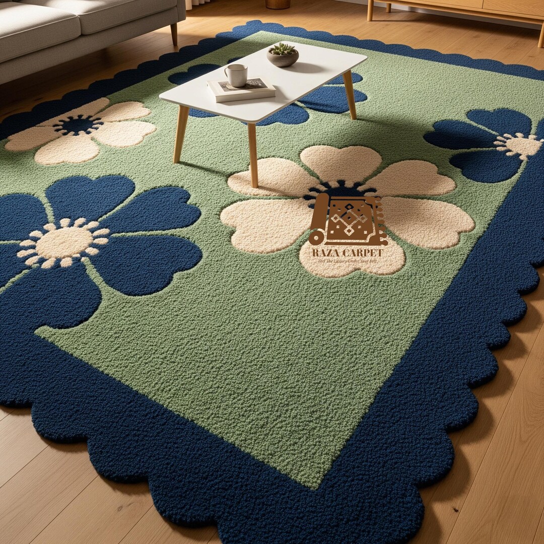 Sage Green Hand Tufted Colorful Wool Rug for Living Room, Modern Cream ...