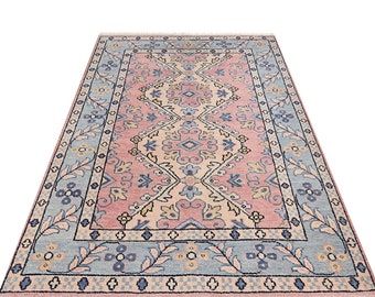 Modern Hand Knotted | Pink floral Carpet | Woolen Persian Oushak Rug | Rectangle Shape Area Fit | Fit for living room |