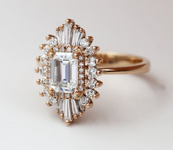 Anillo de compromiso de moissanita de corte esmeralda Starburst vintage para mujer Anillo Gatsby de esmeralda de 2 50 quilates Anillo de aniversario de diamantes en racimo unico Etsy Espana
