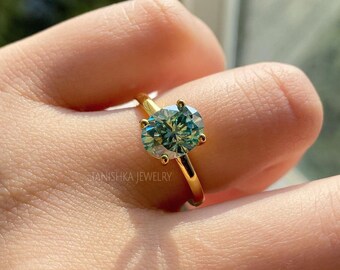 2 Ct Oval Cut Green Moissanite Engagement Ring, 14k Solid Gold Oval Solitaire Wedding Ring, Fancy Colored Moissanite Anniversary Ring