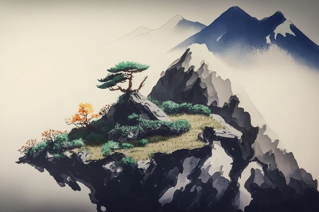 Japanese Painting on Canvas Zen Wall Art Garden on a - Etsy