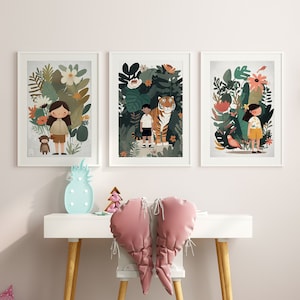 Children&#39;s Wall Art Digital Download Set Of 3 Tropical Wall Art Printable Wall Decor Caribbean Muted Tones Pastel Colors | 01